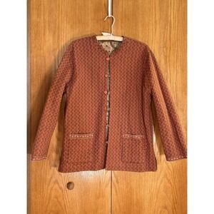 Reversible Wms Quilted Jacket Sz L Pockets Rust Green Boho Cottage Grandmacore